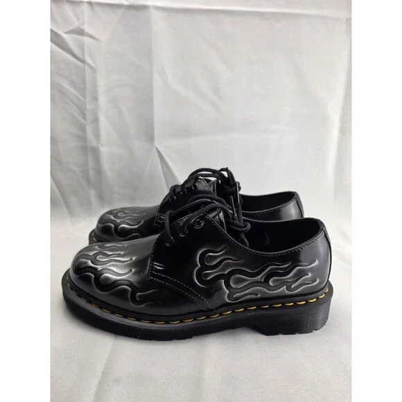 Dr. Martens 1461 INFERNO Arcadia 3-Eye Shoes Black Silver Flames Unisex Sz US 8 - Picture 4 of 11